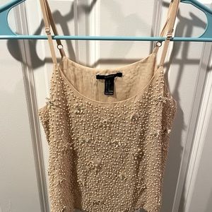 Cream/Beige Beaded Sparkle Camisole Strappy Tank Top Small Forever 21 EUC